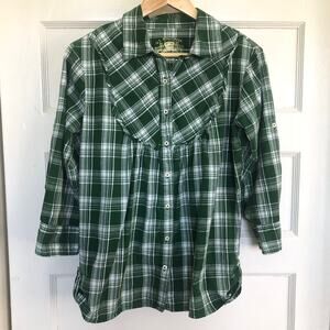 US Polo Assn Green Plaid Button Button Down Shirt Top Western Country Cottage
